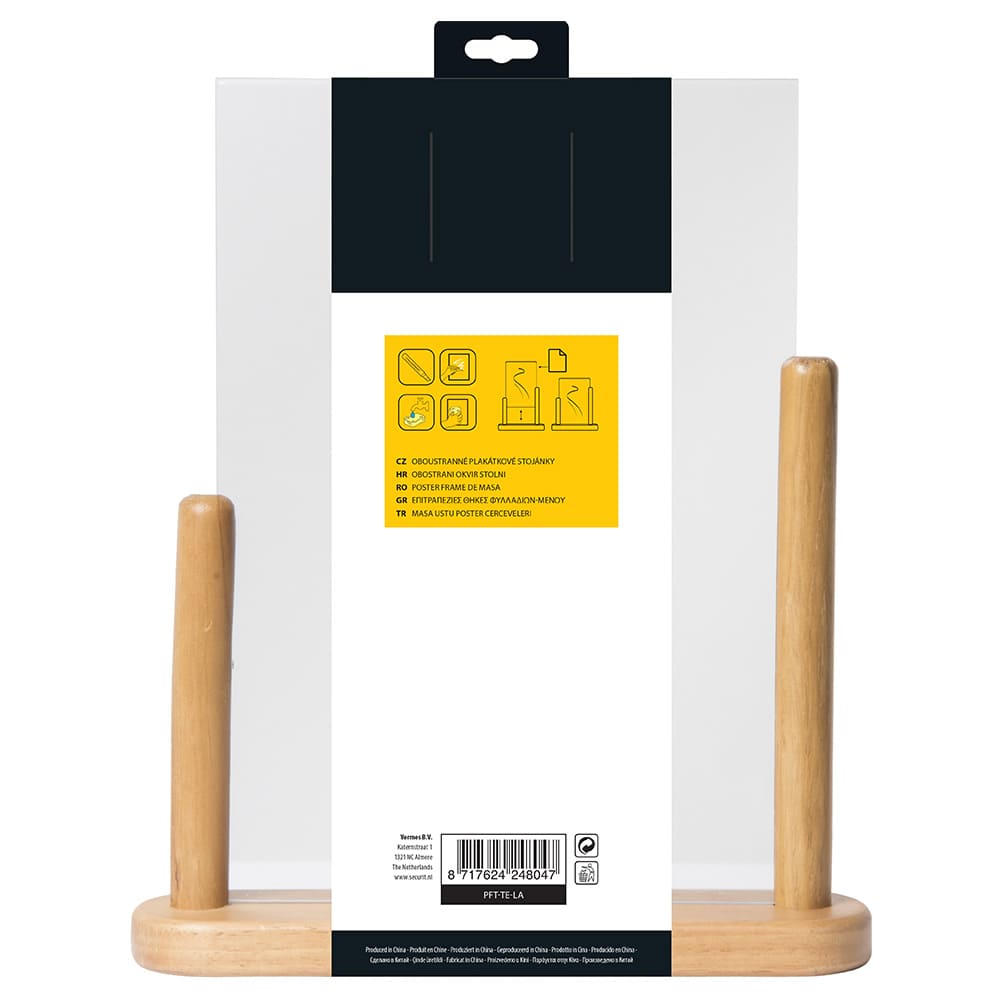 Securit® Acryl - Tischaufsteller mit lackiertem Fuss aus Hartholz - Tischaufsteller / Tags - Speedjust Schweiz