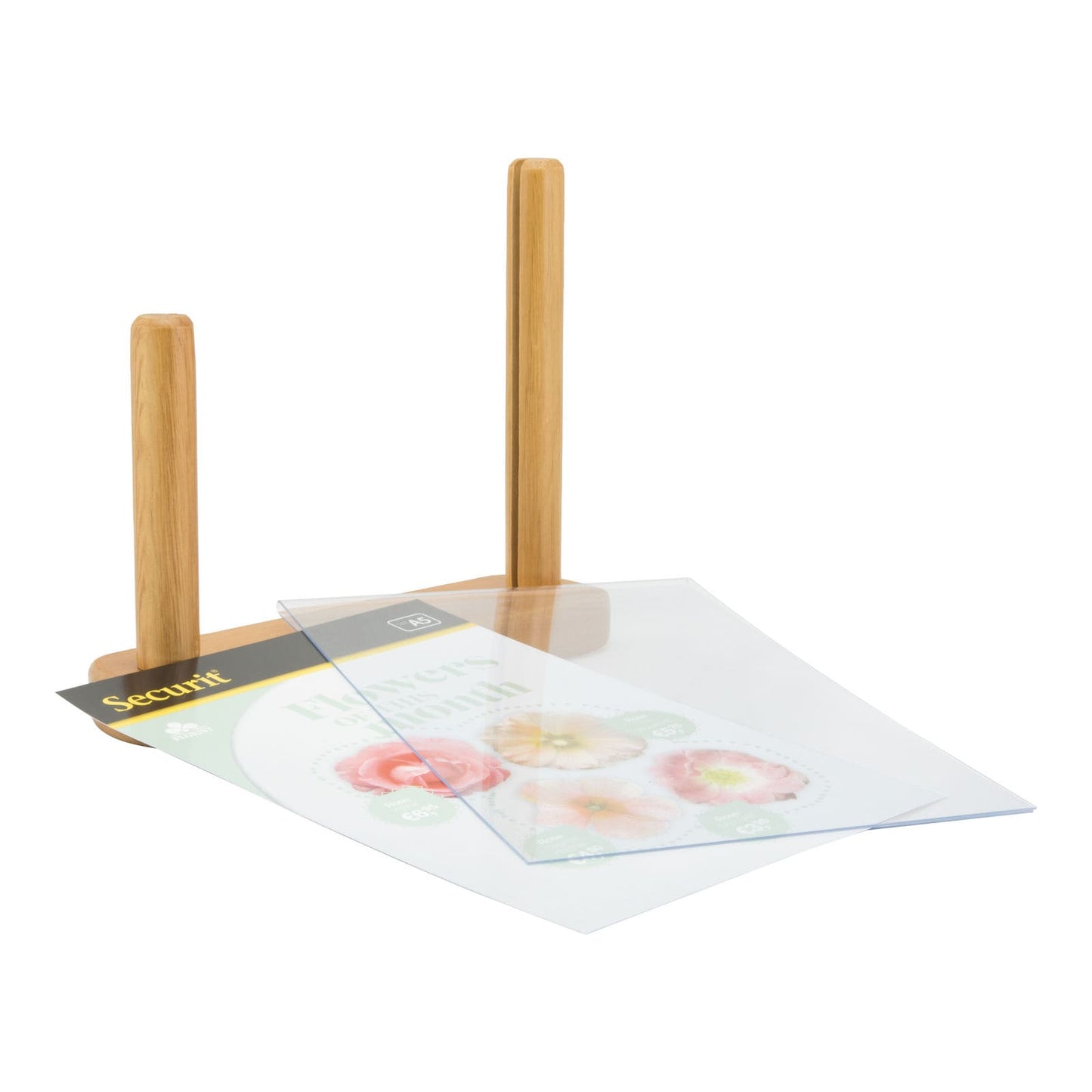 Securit® Acryl - Tischaufsteller mit lackiertem Fuss aus Hartholz - Tischaufsteller / Tags - Speedjust Schweiz