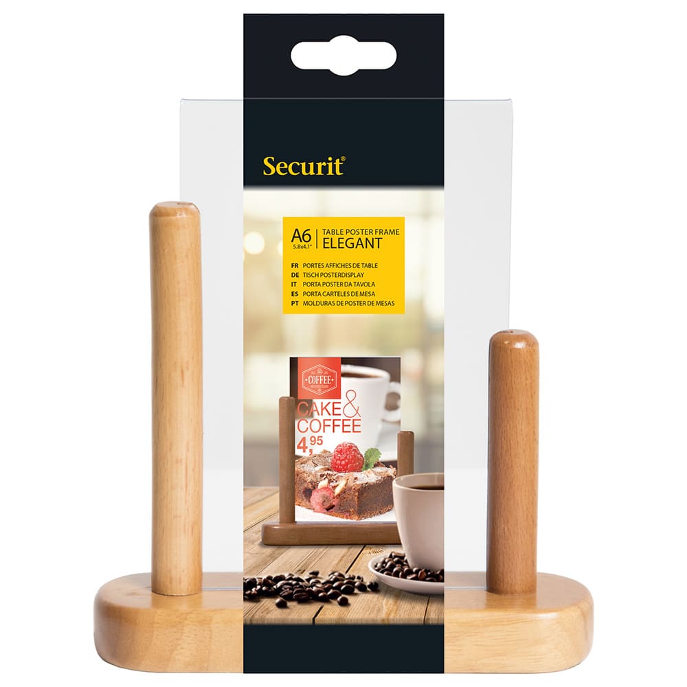 Securit® Acryl - Tischaufsteller mit lackiertem Fuss aus Hartholz - Tischaufsteller / Tags - Speedjust Schweiz