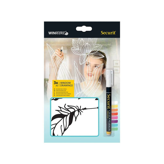 Securit® Fensterschablonen "Home", 3er Set, Format: A3, inkl. 1 Securit® Kreidestift - Schablone - Speedjust Schweiz