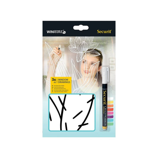 Securit® Fensterschablonen Pflanzen, 3er Set, Format: A3, inkl. 1 Securit® Kreidestift - Schablone - Speedjust Schweiz