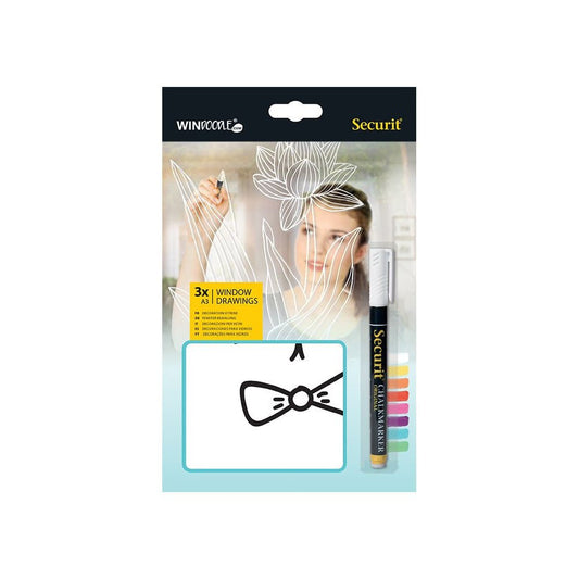 Securit® Fensterschablonen "Windoodle", Format: A3, Thema: Haustiere, inkl. 1 Securit® Kreidestift, 3er Set - Schablone - Speedjust Schweiz