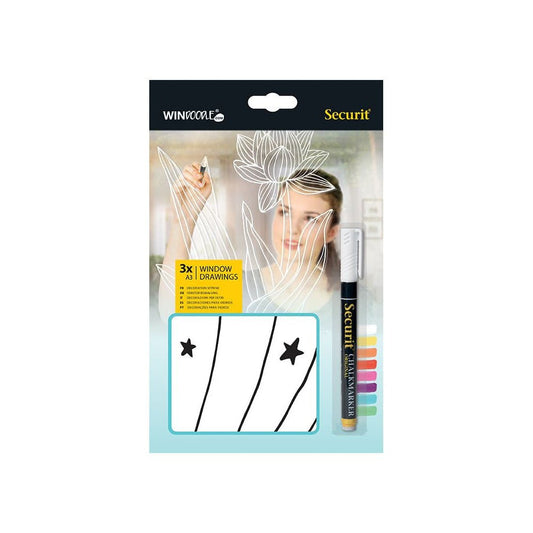 Securit® Fensterschablonen "Windoodle", Format: A3, Thema: Kinder, inkl. 1 Securit® Kreidestift, 3er Set - Schablone - Speedjust Schweiz