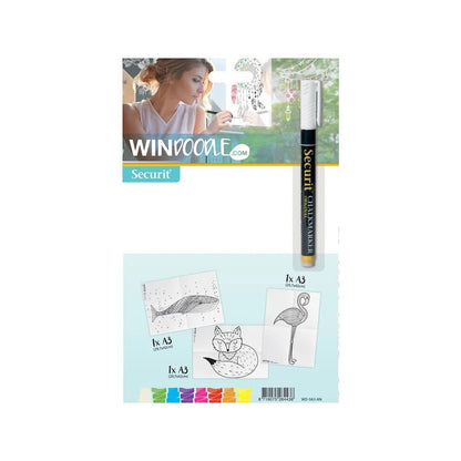 Securit® Fensterschablonen "Windoodle", Format: A3, Thema: Tiere, inkl. 1 Securit® Kreidestift, 3er Set - Schablone - Speedjust Schweiz