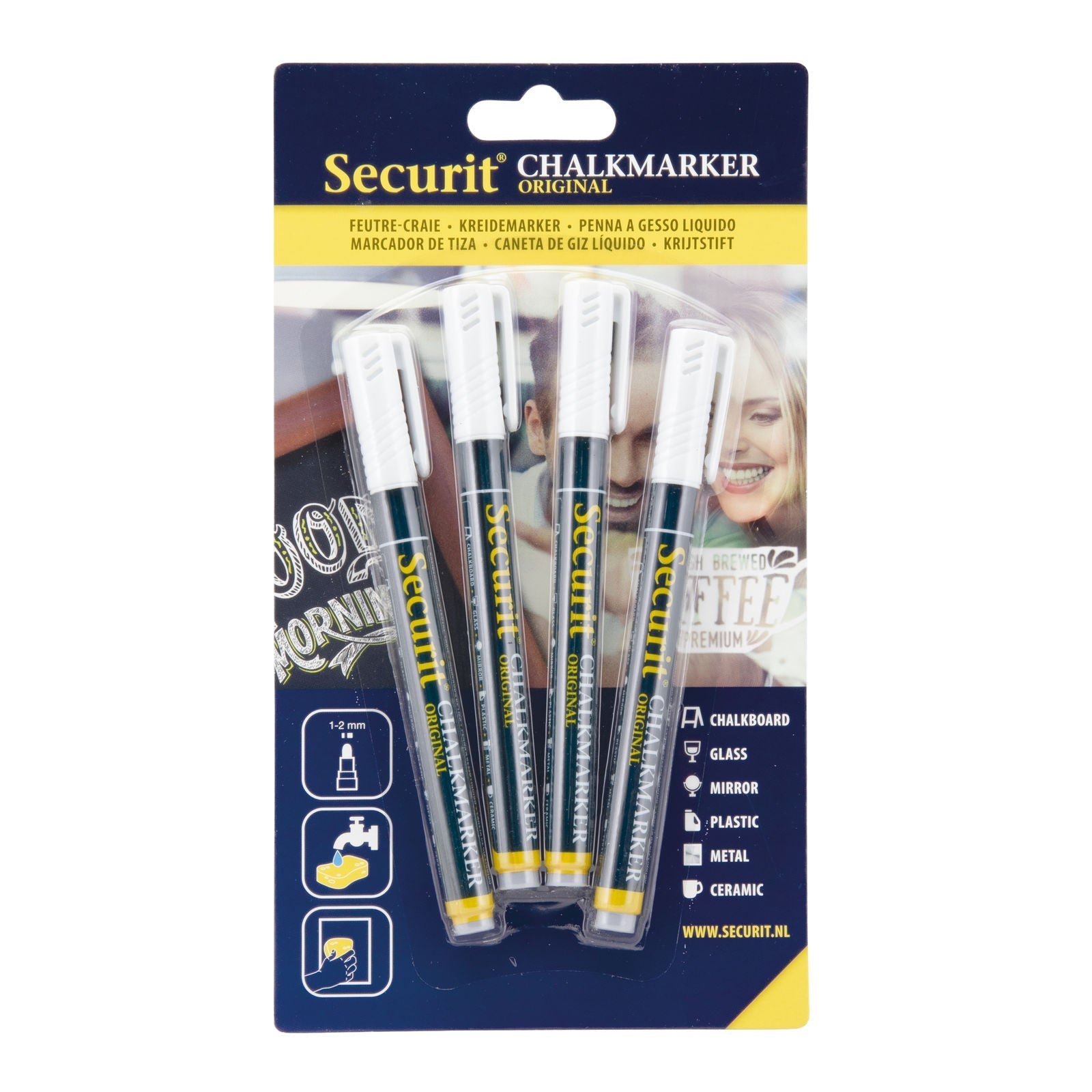 Securit® Kreidemarker, 1 - 2mm, 4er - Set, Weiss - Kreidemarker - Speedjust Schweiz