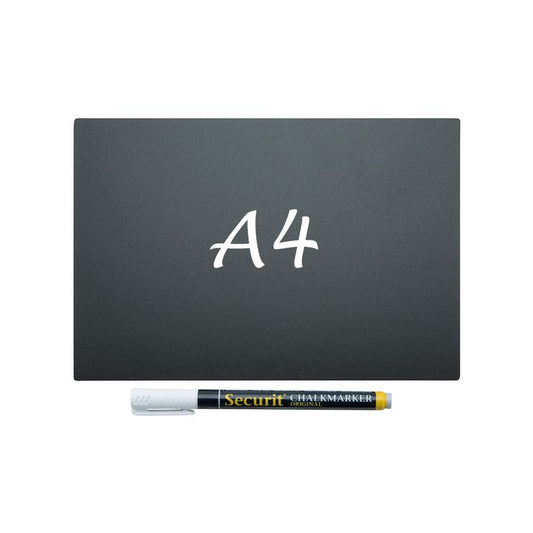 Securit® Kreidetafel TAGs A4 Schwarz, inkl. 1 Securit® Kreidestift, 4 Spikes und 4 transparenten Haltern, 5er Set - Tischaufsteller / Tags - Speedjust Schweiz