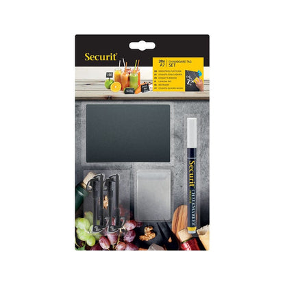 Securit® Kreidetafel TAGs A7 Schwarz, inkl. 1 Securit® Kreidestift, 4 Spikes und 4 transparenten Haltern, 20er Set - Tischaufsteller / Tags - Speedjust Schweiz