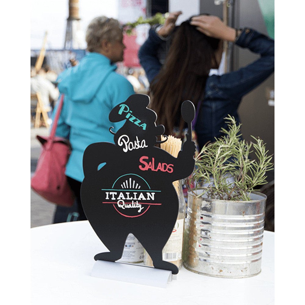 Securit®, Tischkreidetafel Aufsteller mit Aluminiumfuss, "Chefkoch" Form - Silhouette, 22x35cm - Tischaufsteller / Tags - Speedjust Schweiz