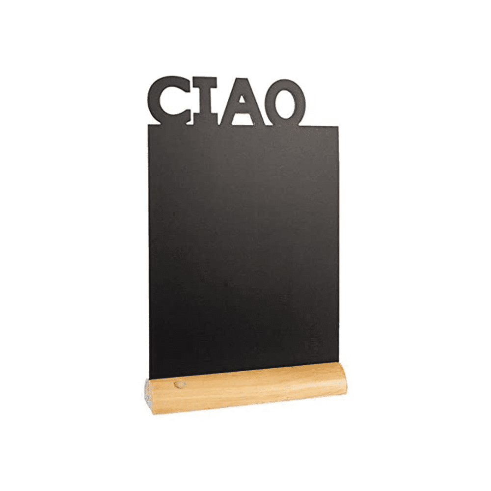Securit® Tischkreidetafel „CIAO“ Aufsteller 21×35cm mit Holzfuss - Tischaufsteller / Tags - Speedjust Schweiz