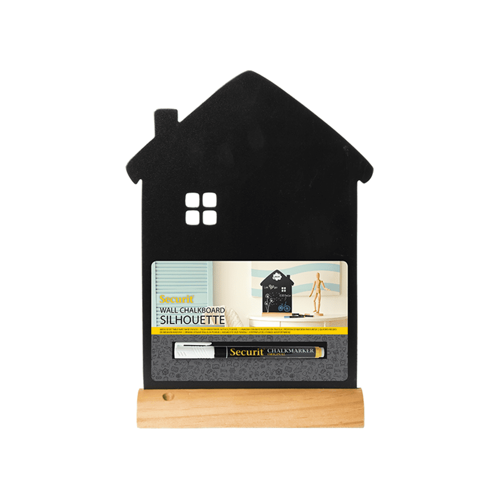 Securit® Tischkreidetafel „Haus“ Aufsteller 23×32 cm mit Holzfuss - Tischaufsteller / Tags - Speedjust Schweiz