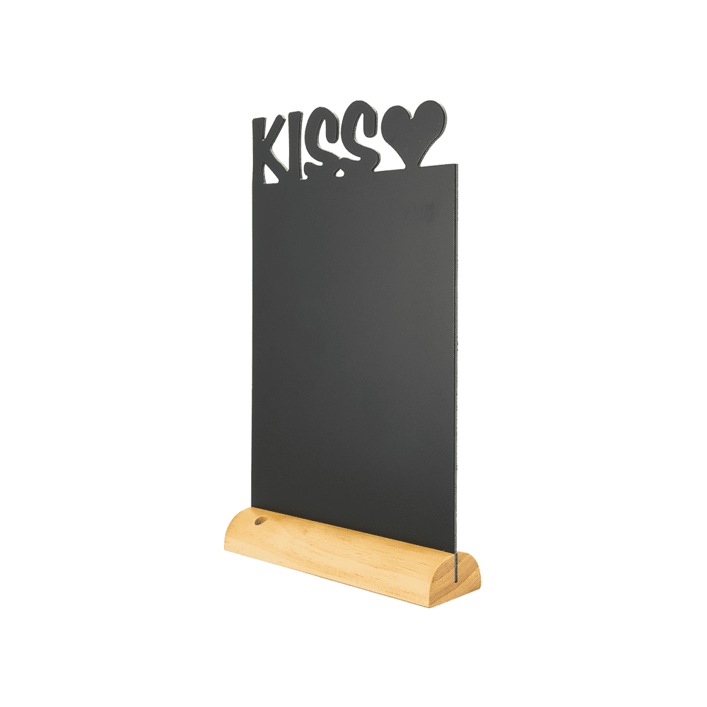 Securit® Tischkreidetafel „KISS“ Aufsteller 21×36 cm mit Holzfuss - Tischaufsteller / Tags - Speedjust Schweiz
