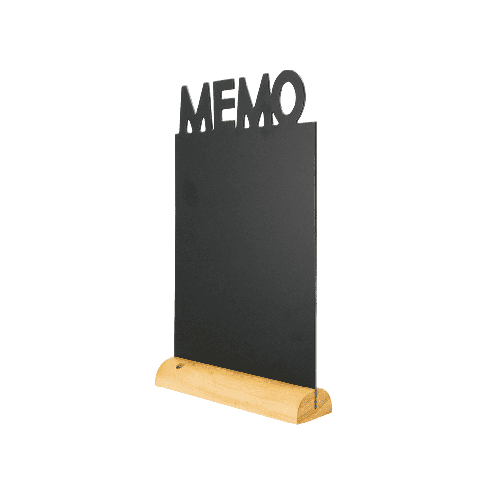 Securit® Tischkreidetafel „MEMO“ Aufsteller 21×35 cm mit Holzfuss - Tischaufsteller / Tags - Speedjust Schweiz