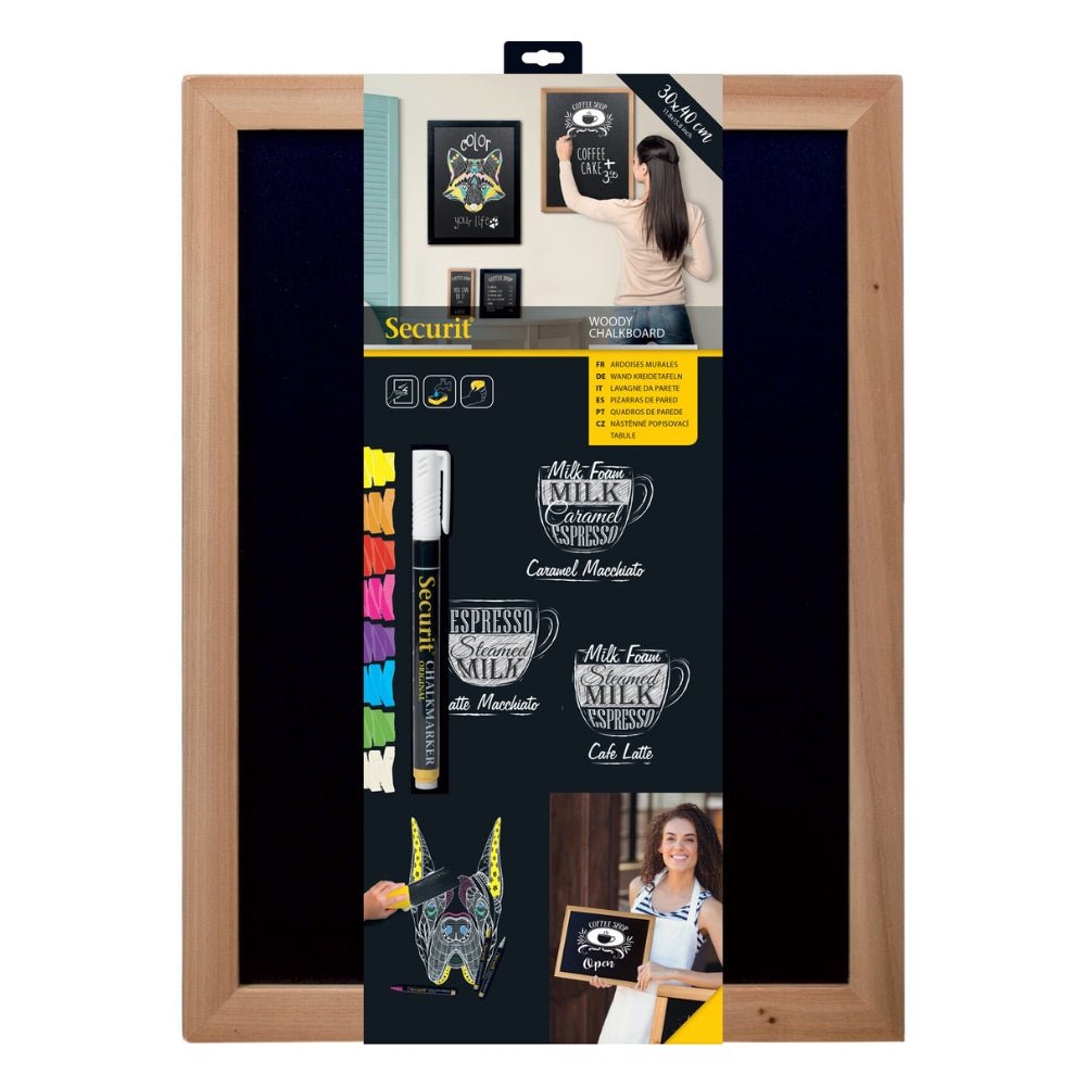 Securit® Wandkreidetafel Budget – Holzrahmen Hellbraun, 30x40cm - Wandtafel - Speedjust Schweiz