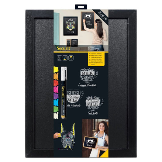 Securit® Wandkreidetafel Budget – Holzrahmen Schwarz, 30x40cm - Wandtafel - Speedjust Schweiz