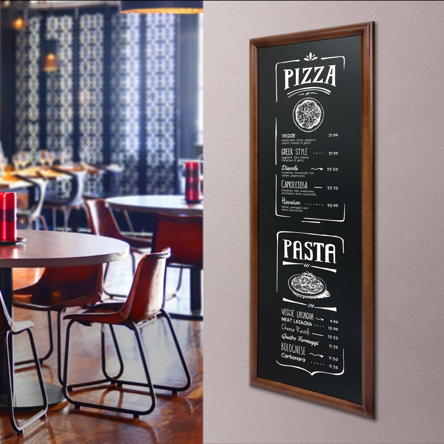 Securit® Wandkreidetafel "Long", Holzrahmen Dunkelbraun, 56x150cm, Outdoor - Wandtafel - Speedjust Schweiz