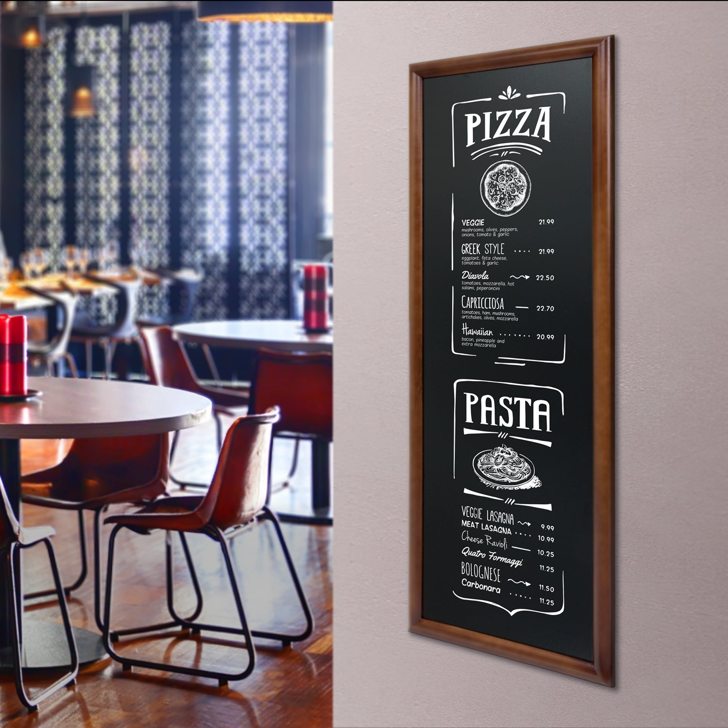 Securit® Wandkreidetafel "Long", Holzrahmen Dunkelbraun, 56x150cm, Outdoor - Wandtafel - Speedjust Schweiz