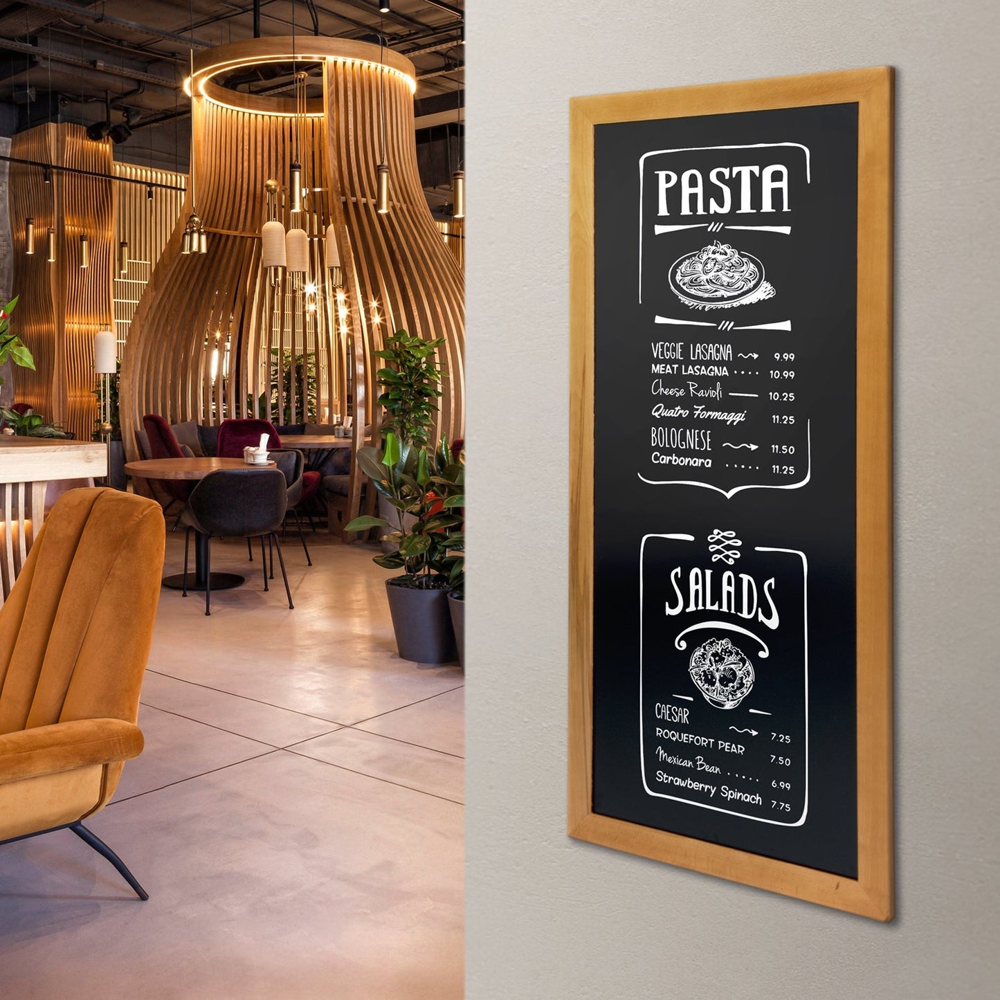 Securit® Wandkreidetafel "Long", Holzrahmen Hellbraun, 56x120cm, Outdoor - Wandtafel - Speedjust Schweiz