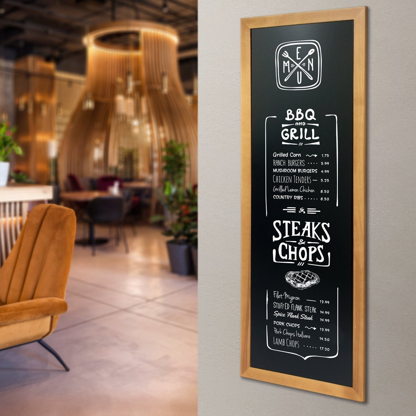 Securit® Wandkreidetafel "Long", Holzrahmen Hellbraun, 56x150cm, Outdoor - Wandtafel - Speedjust Schweiz