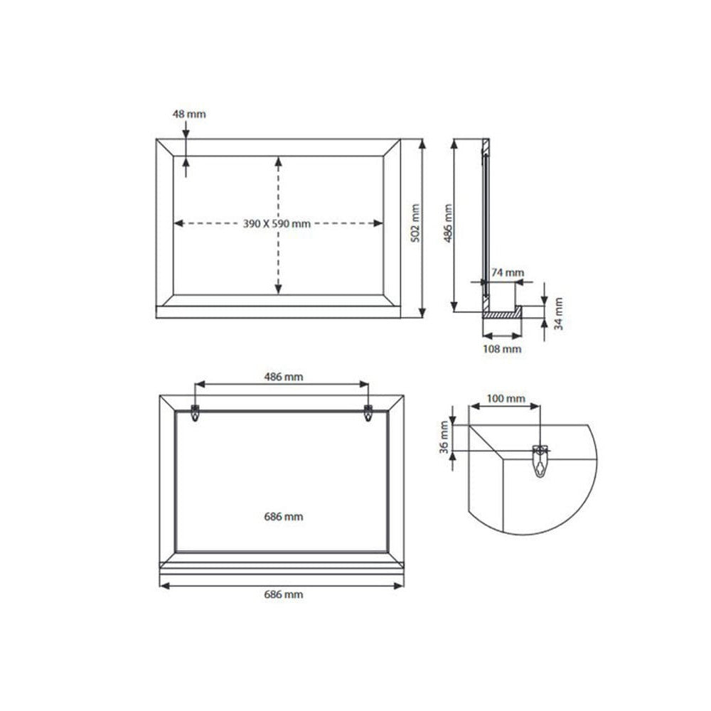 Magnetische Kreidetafel 70x50 cm mit Holzrahmen & Ablage – Braun Mahagoni