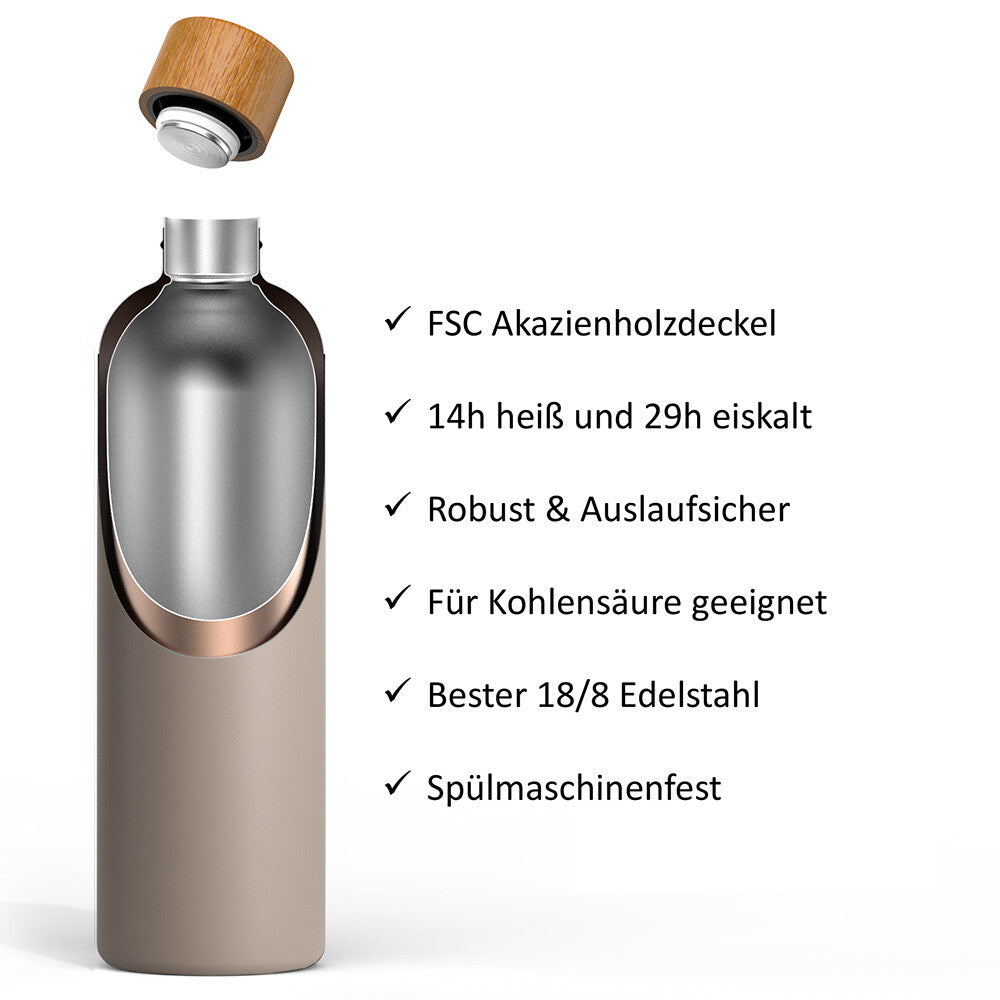 Trinkflasche Edelstahl Wood Edition