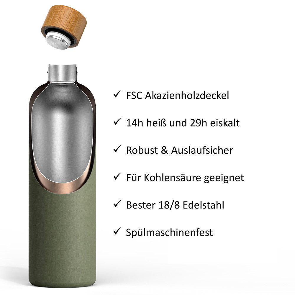 Trinkflasche Edelstahl Wood Edition