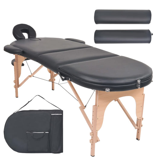 Massageliege Klappbar 4 cm Polsterung 2 Nackenrollen Schwarz