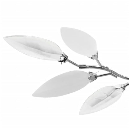 Lampada da soffitto con foglie in vetro acrilico bianco e trasparente, 3 lampadine E14