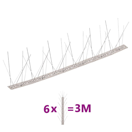 6-tlg. Vogelabwehr-Spikes-Set 3 m Edelstahl 5-reihig