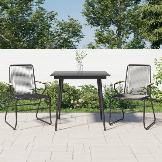 3-tlg. Garten-Essgruppe Schwarz PVC Rattan