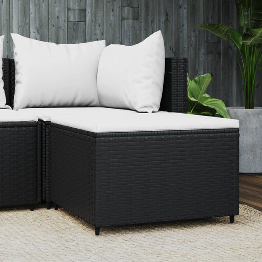 Gartenhocker mit Kissen Schwarz Poly Rattan