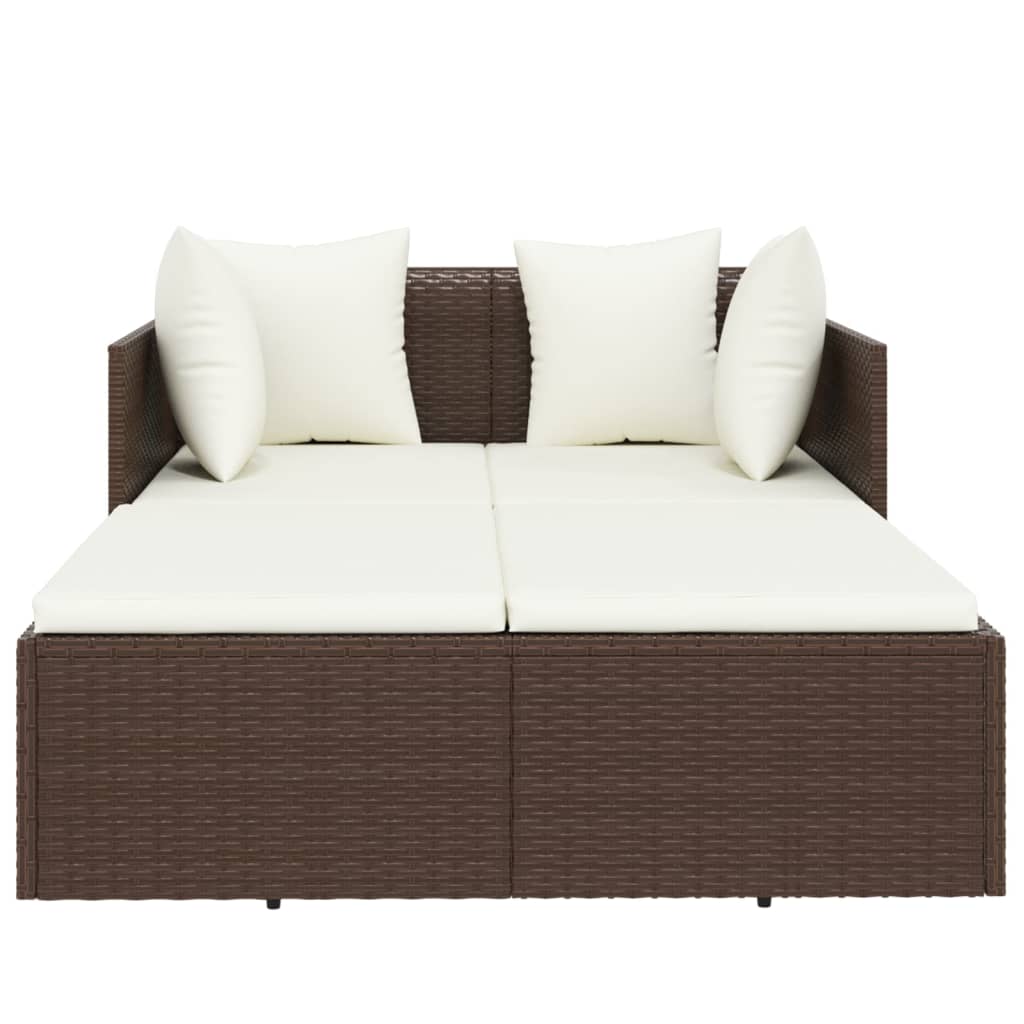 vidaXL Lettino Prendisole con Cuscino Marrone 182x118x63 cm in Polyrattan