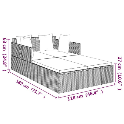 vidaXL Lettino Prendisole con Cuscino Marrone 182x118x63 cm in Polyrattan