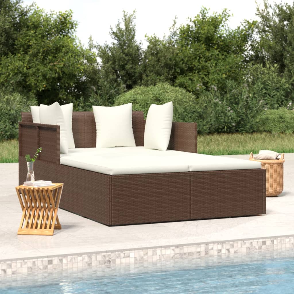 vidaXL Lettino Prendisole con Cuscino Marrone 182x118x63 cm in Polyrattan