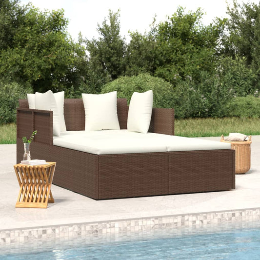 Sonnenliege mit Kissen Braun 182x118x63 cm Poly Rattan